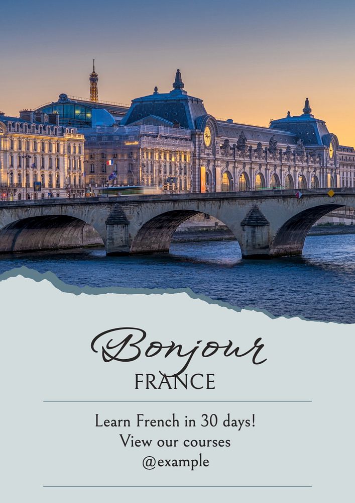 Learn French poster template, editable text and design