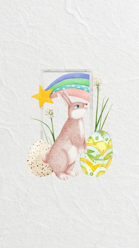 Easter bunny and eggs iPhone wallpaper, creative remix, editable design