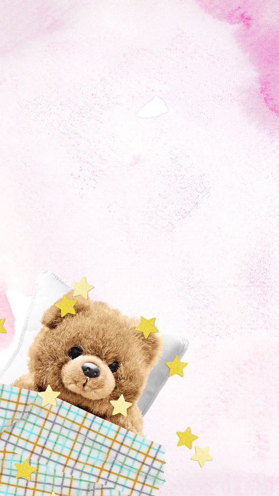 Cute teddy bear iPhone wallpaper, creative remix, editable design