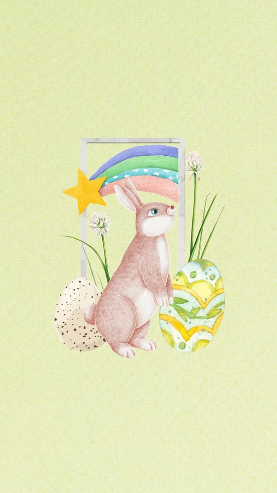 Easter bunny and eggs iPhone wallpaper, creative remix, editable design