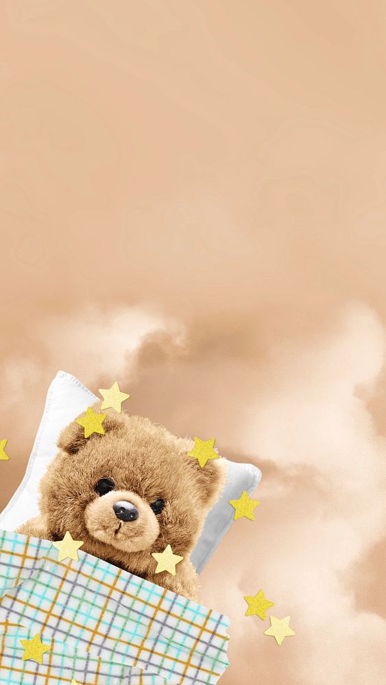 Cute teddy bear iPhone wallpaper, creative remix, editable design