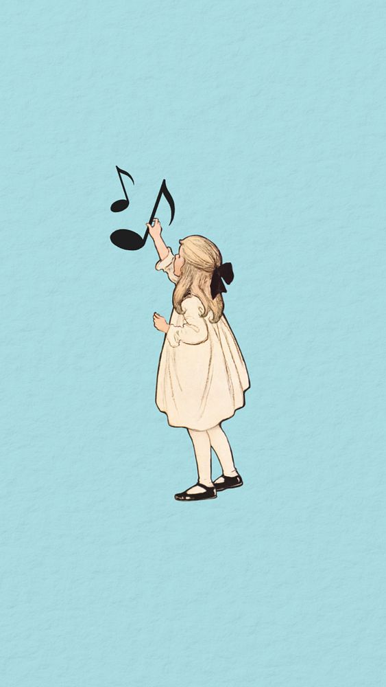 Music lesson iPhone wallpaper, vintage girl editable design