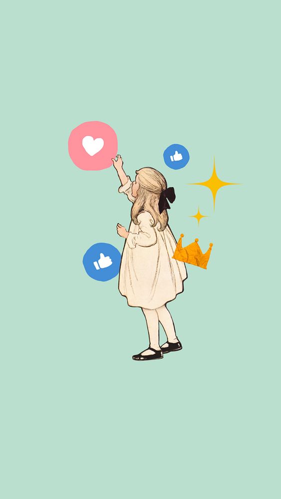 Social media content iPhone wallpaper, vintage girl editable design