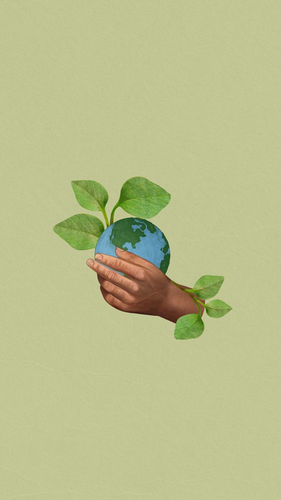 Hand globe, environment iPhone wallpaper editable design