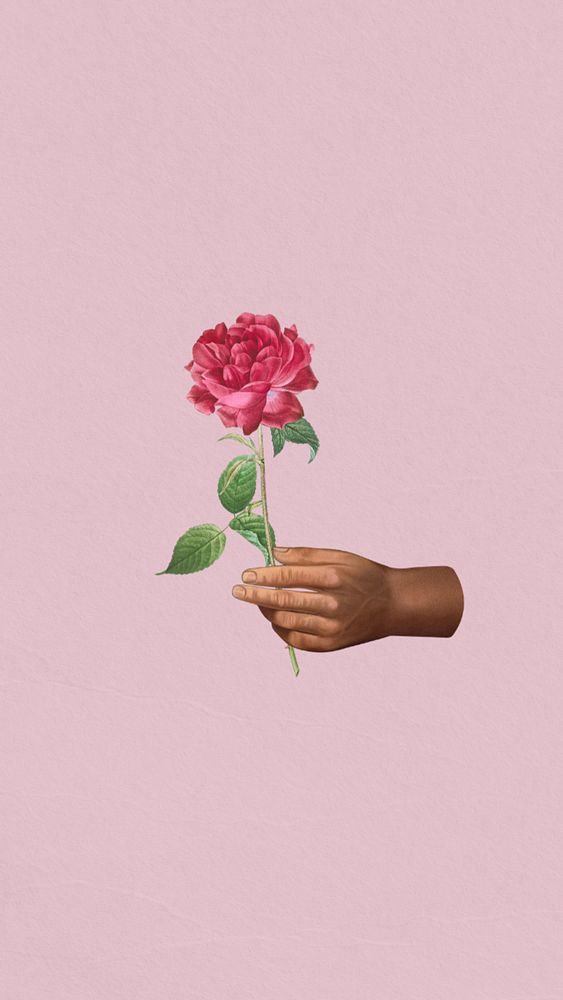 Hand holding rose iPhone wallpaper editable design