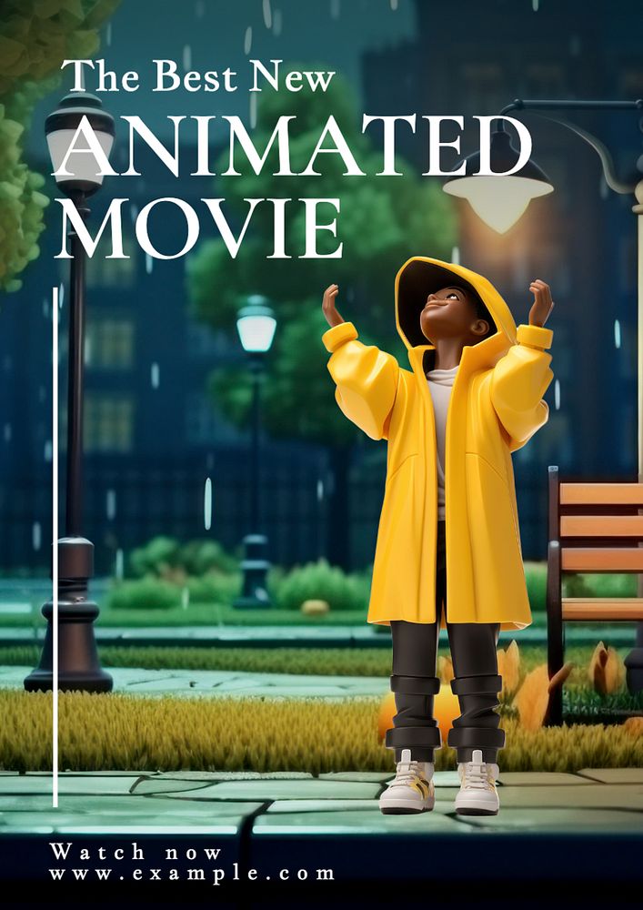 Animated movie poster template, editable text and design