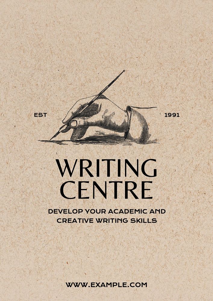 Writing centre poster template, editable text and design