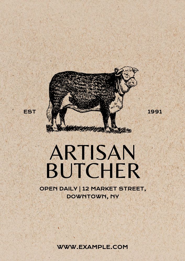 Artisan butcher poster template, editable text and design