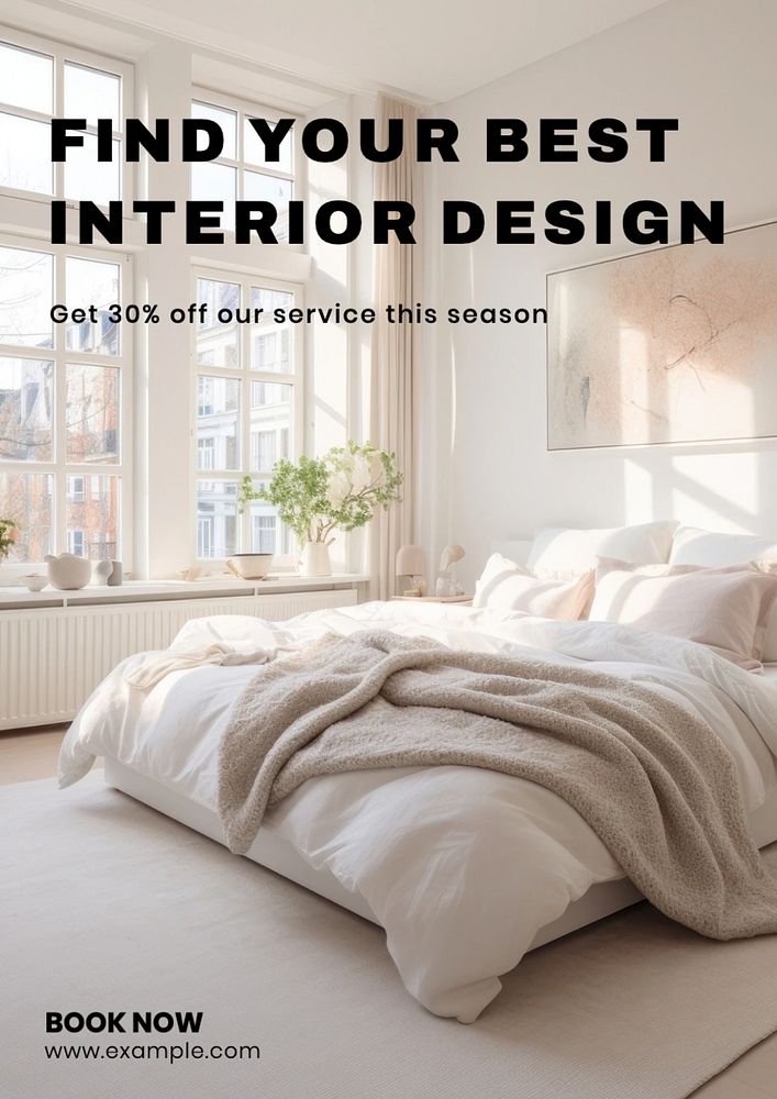 Interior design poster template, editable text