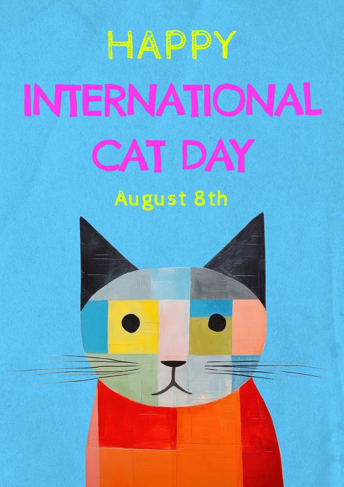 International cat day poster template, editable text and design