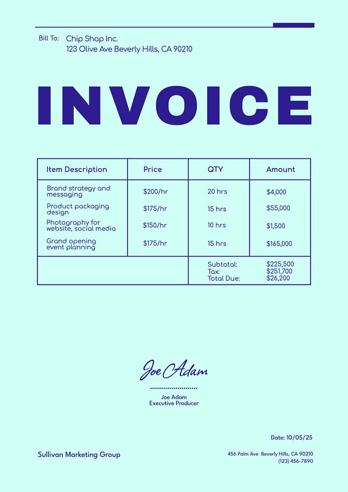 Marketing invoice template, editable text