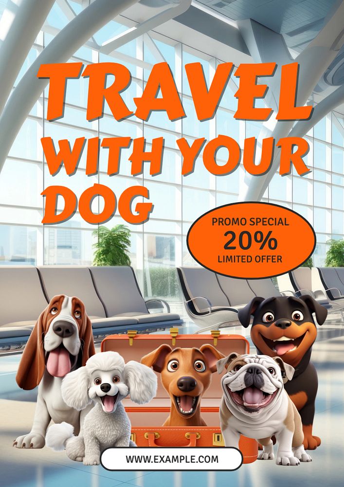 Pet travel poster template, editable text and design