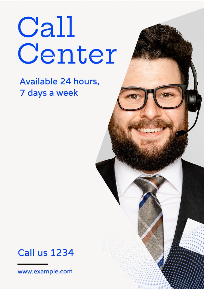 Call center poster template, editable text and design