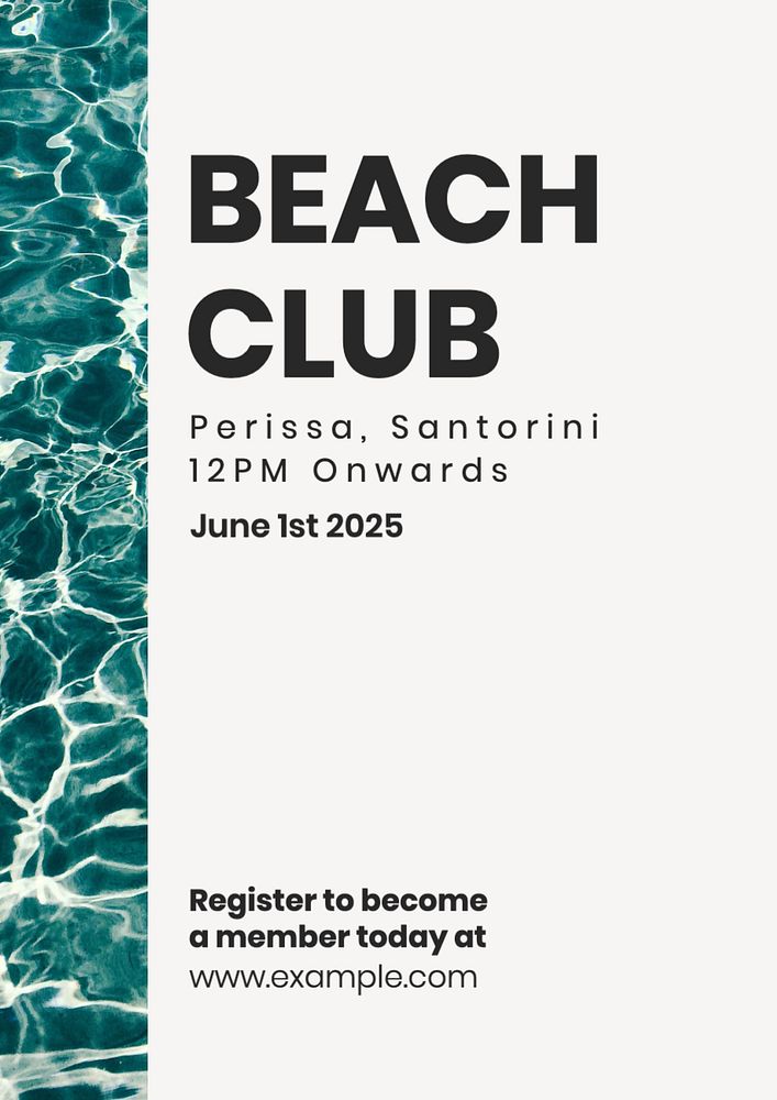 Beach club poster template, editable text and design