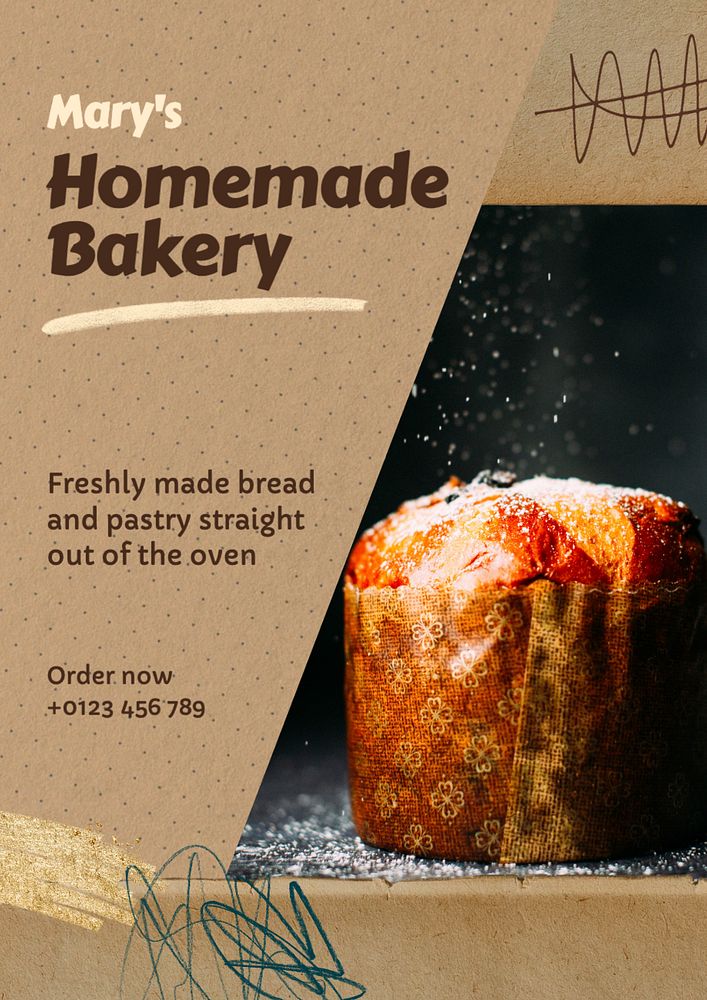 Homemade bakery poster template, editable text and design