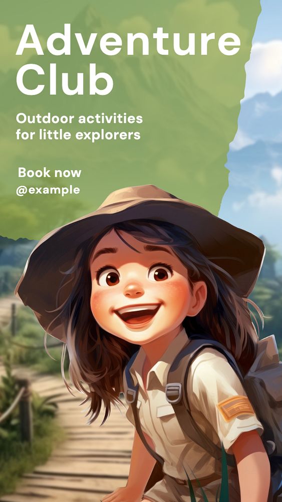 Kids adventure club Instagram story template, editable text