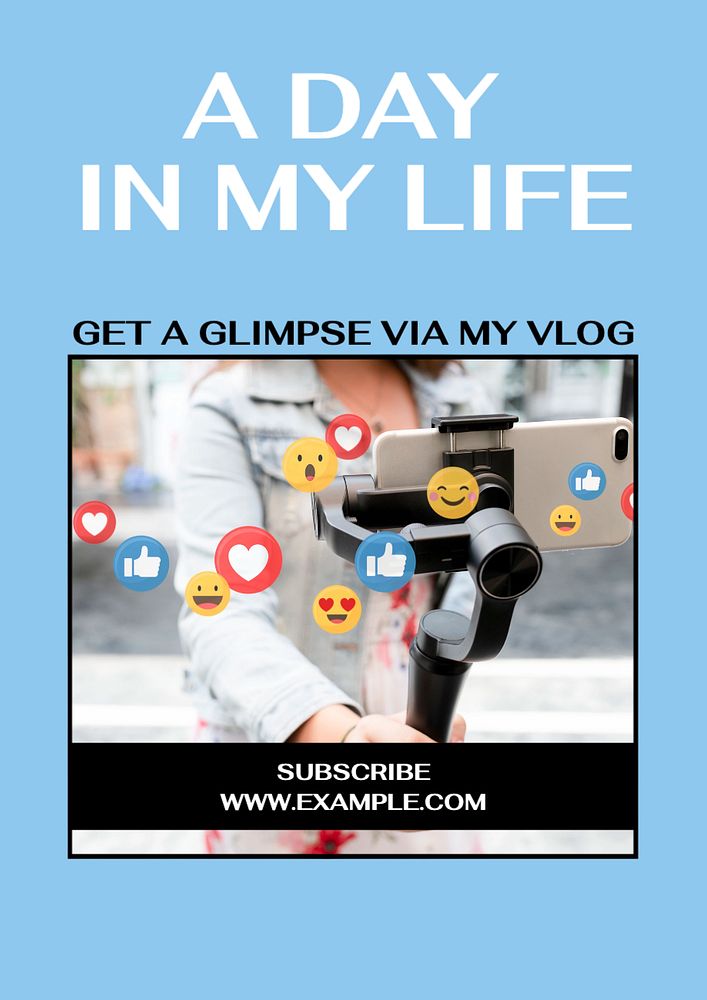 Remote work vlog poster template, editable text and design