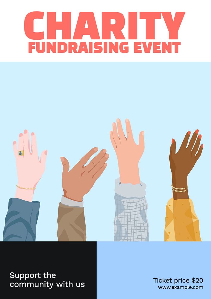 Charity fundraising event poster template, editable text and design