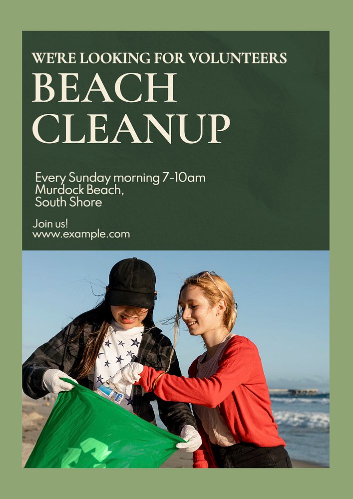 Beach cleanup poster template, editable text and design