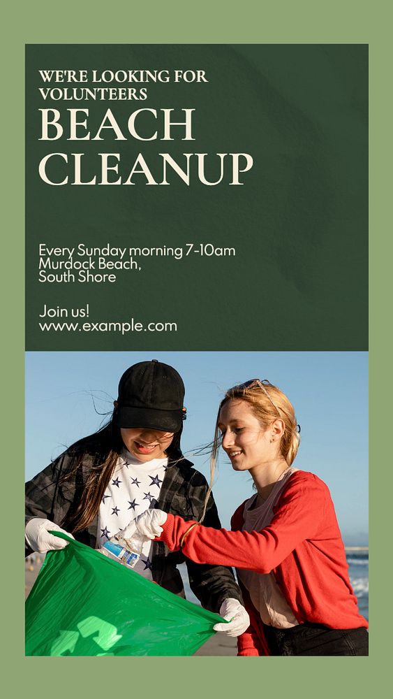 Beach cleanup Instagram story template, editable text