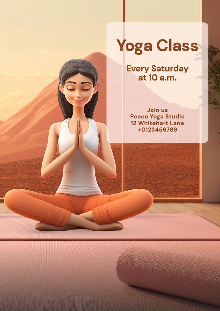 Yoga class poster template, editable text and design