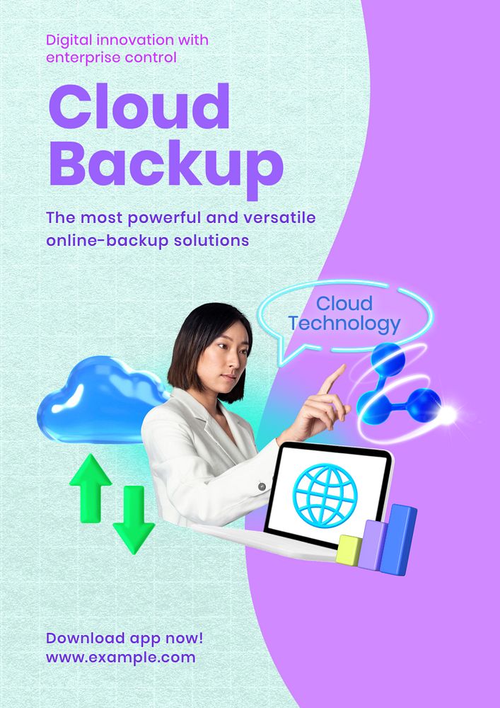 Cloud backup poster template, editable text and design