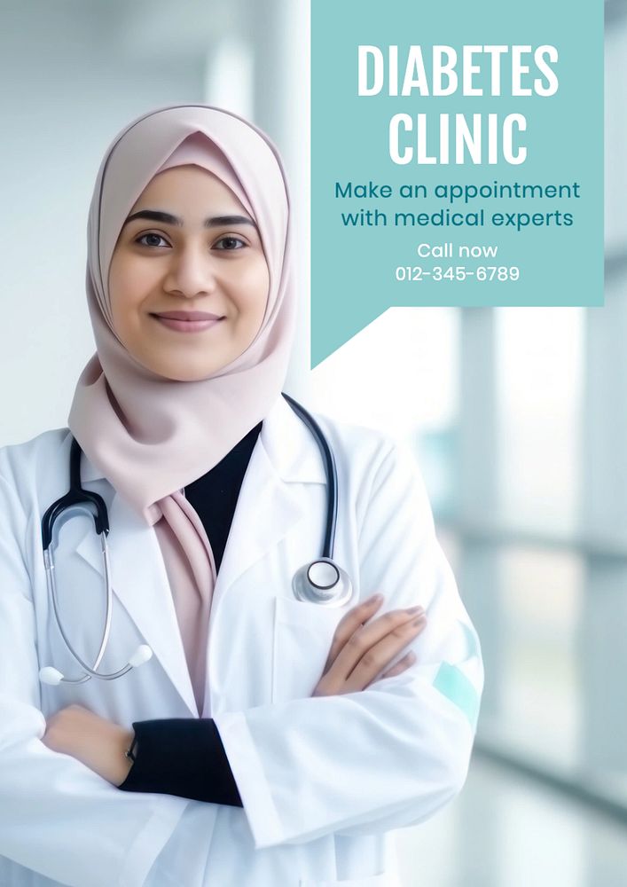 Diabetes clinic poster template, editable text and design