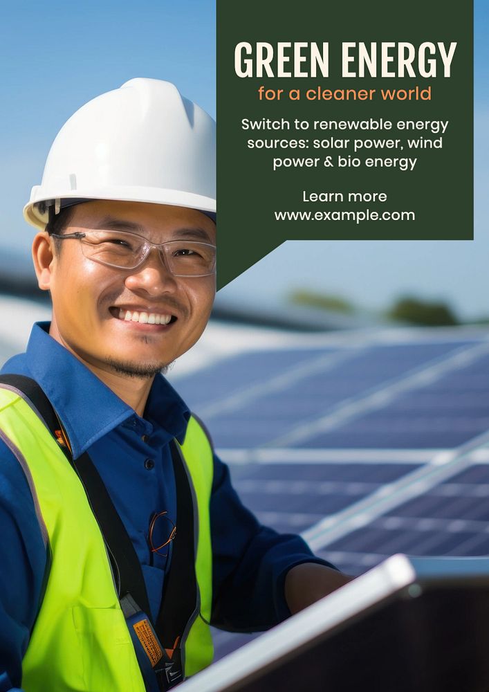 Green energy poster template, editable text and design