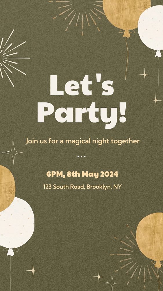 Let's party Instagram story template, editable text