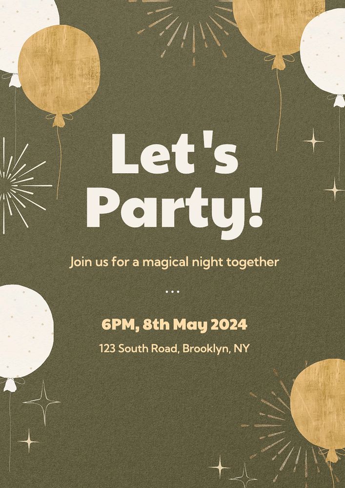 Let's party poster template, editable text and design