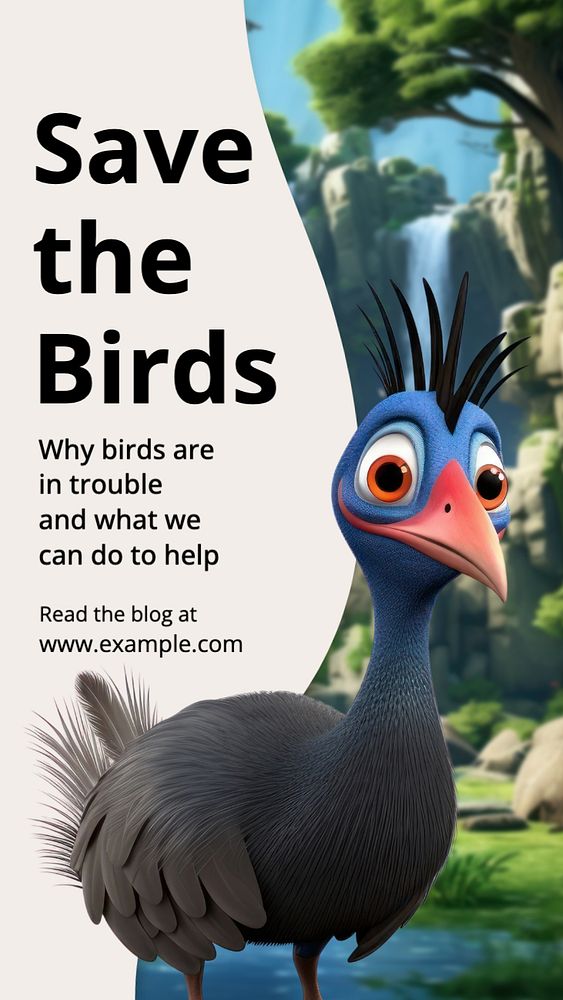 Save the birds Instagram story template, editable text