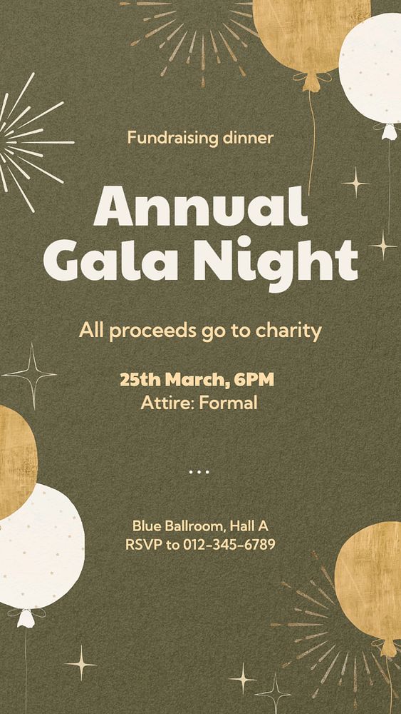 Gala night Instagram story template, editable text