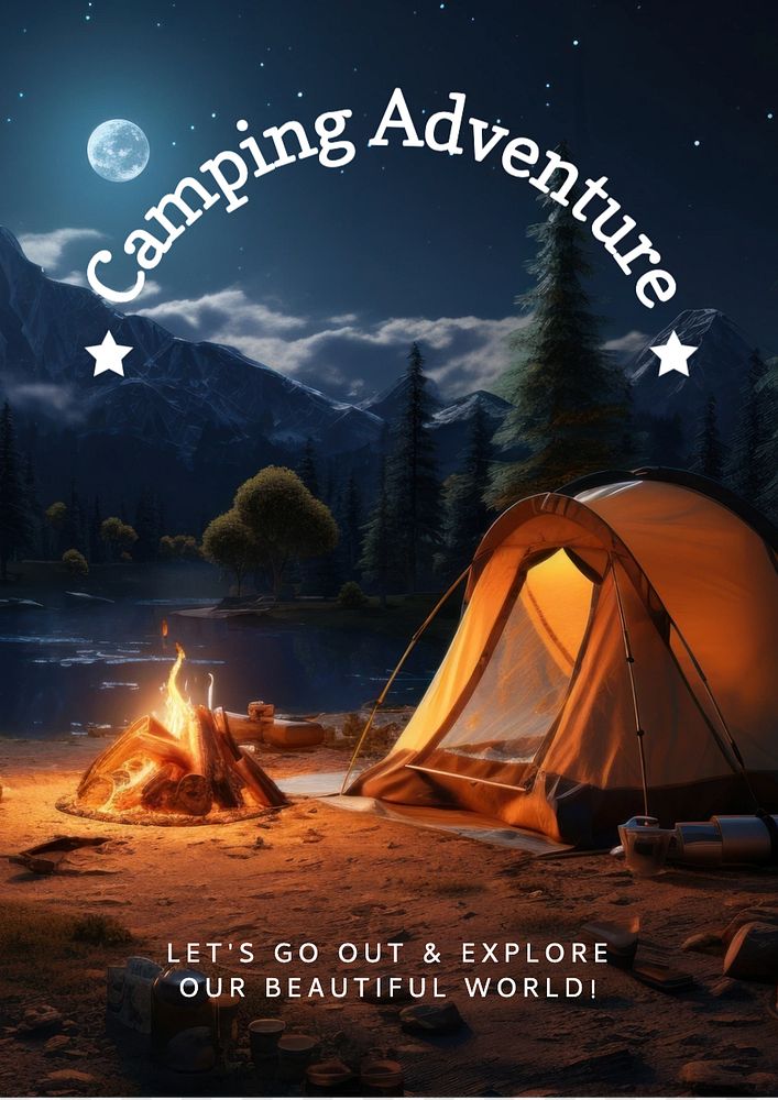 Camping adventure poster template, editable text and design