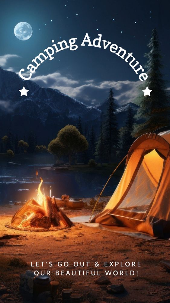 Camping adventure Instagram story template, editable text