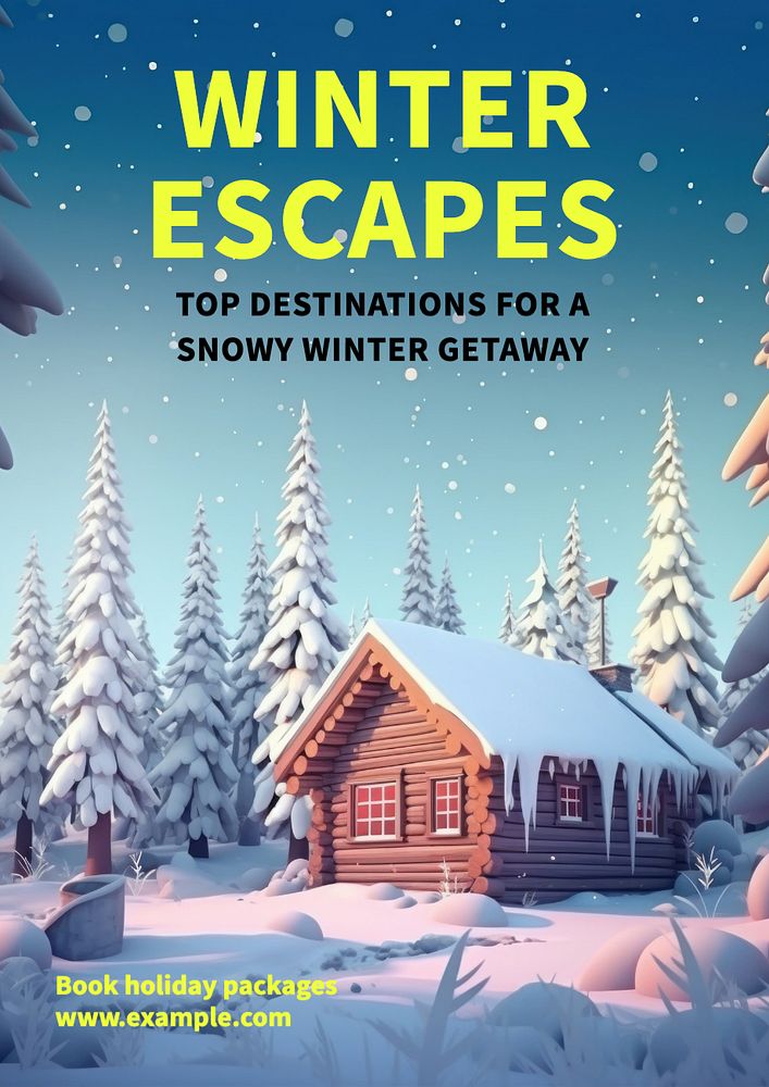 Winter getaway poster template, editable text and design