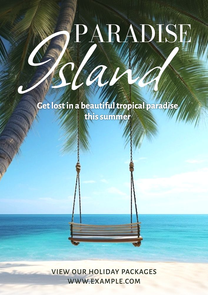 Paradise island poster template, editable text and design