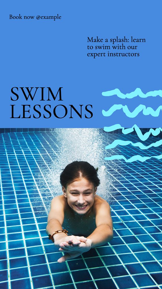 Swim lessons Facebook story template, editable design