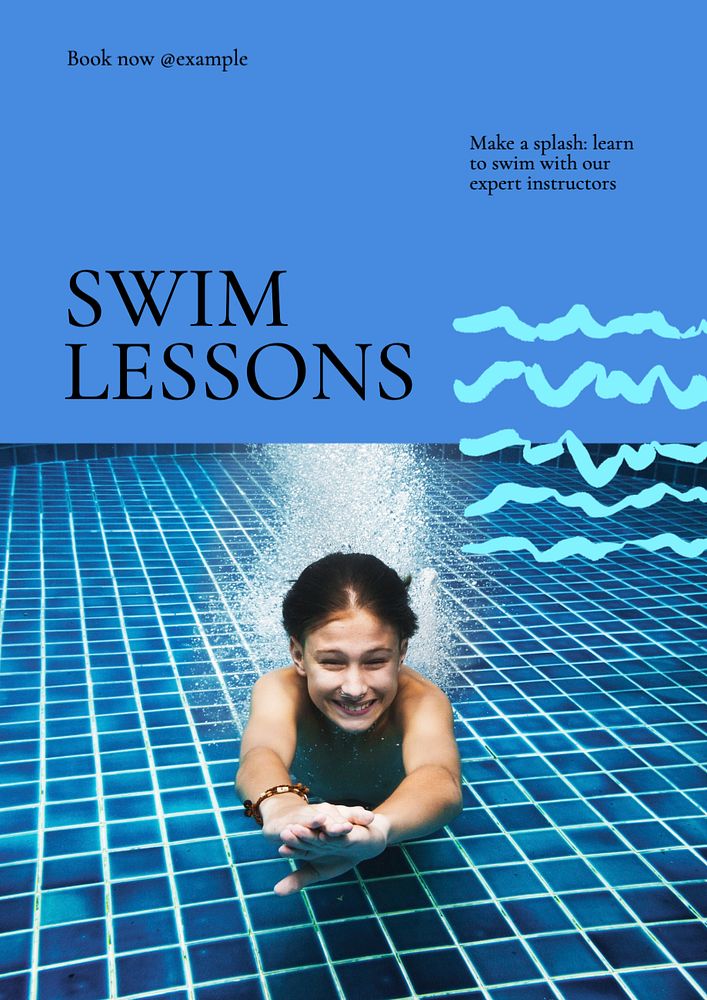 Swim lessons poster template, editable text and design