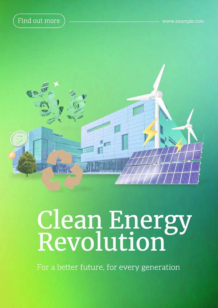 Clean energy revolution poster template, editable text and design