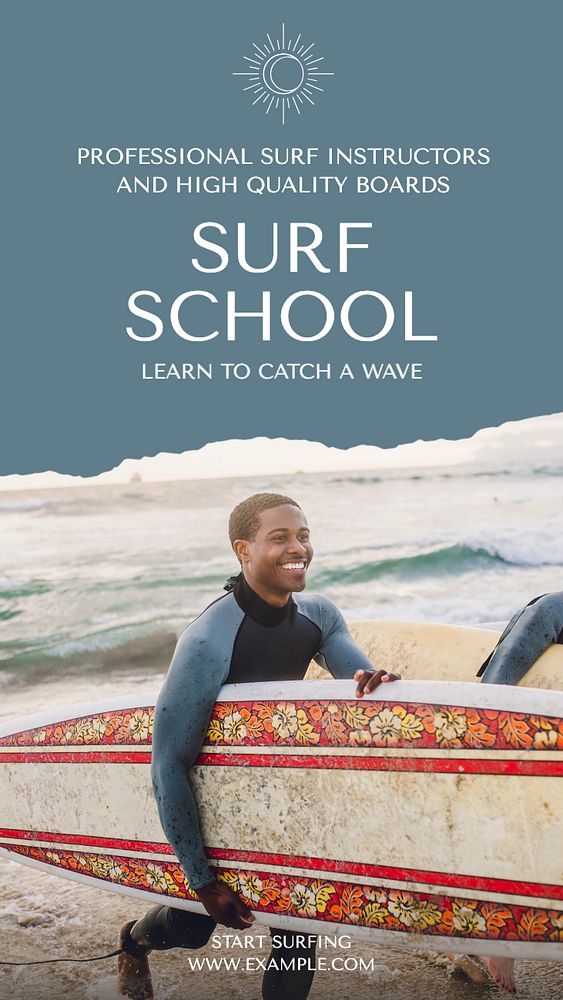 Surf school Instagram story template, editable text