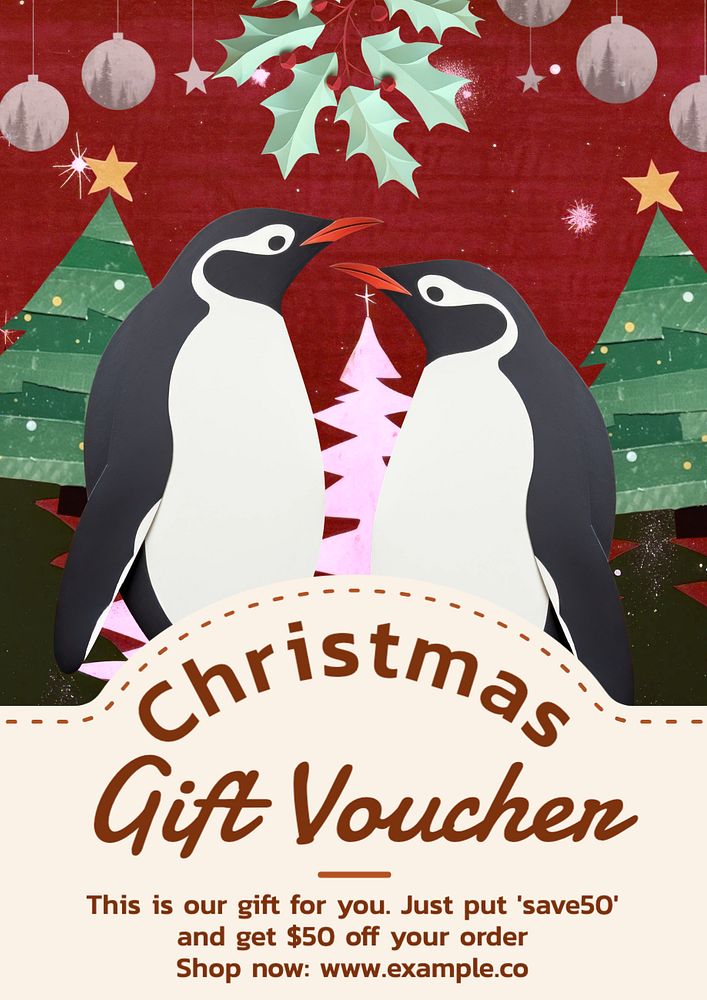 Christmas gift voucher poster template, editable text and design