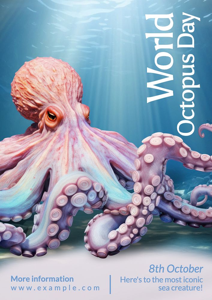 World octopus day poster template, Premium Editable Template rawpixel