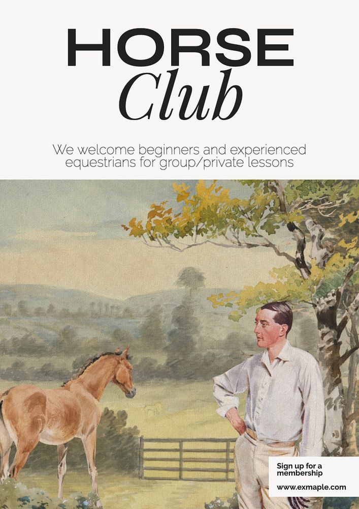 Horse club poster template, editable design