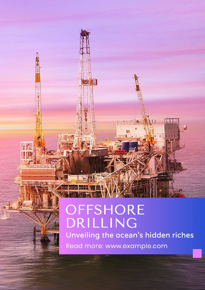 Offshore drilling poster template, editable text and design