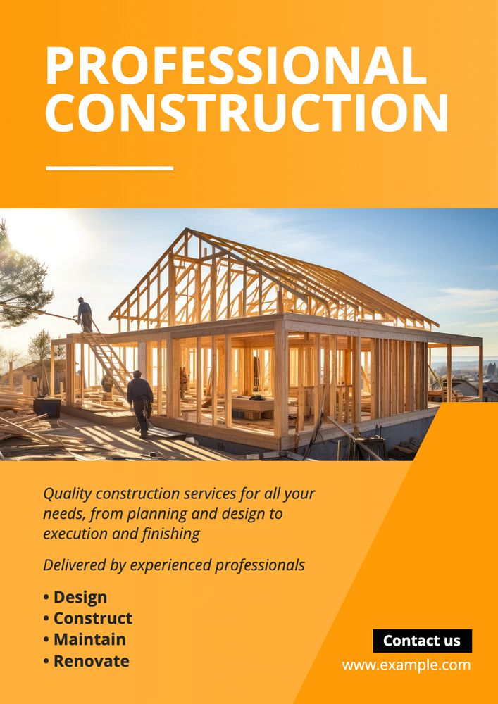 Construction services poster template, editable text and design