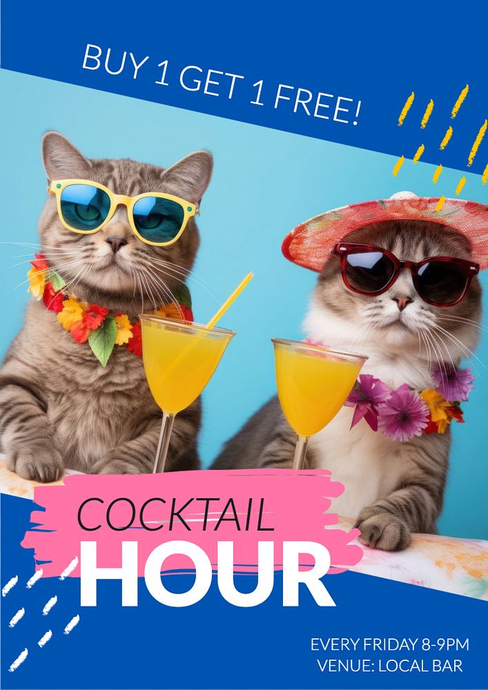 Cocktail hour poster template, editable text and design