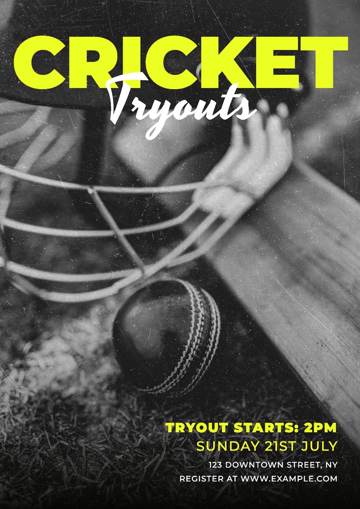 Cricket tryouts poster template, editable text and design