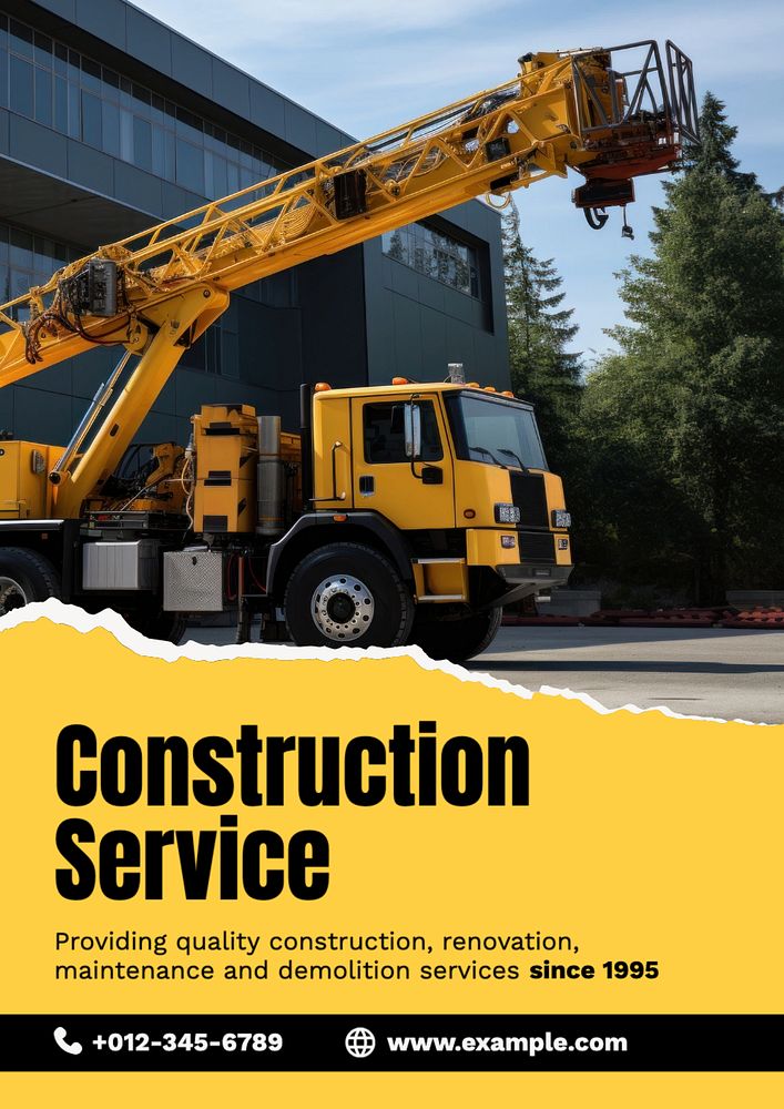 Construction service poster template, editable text and design