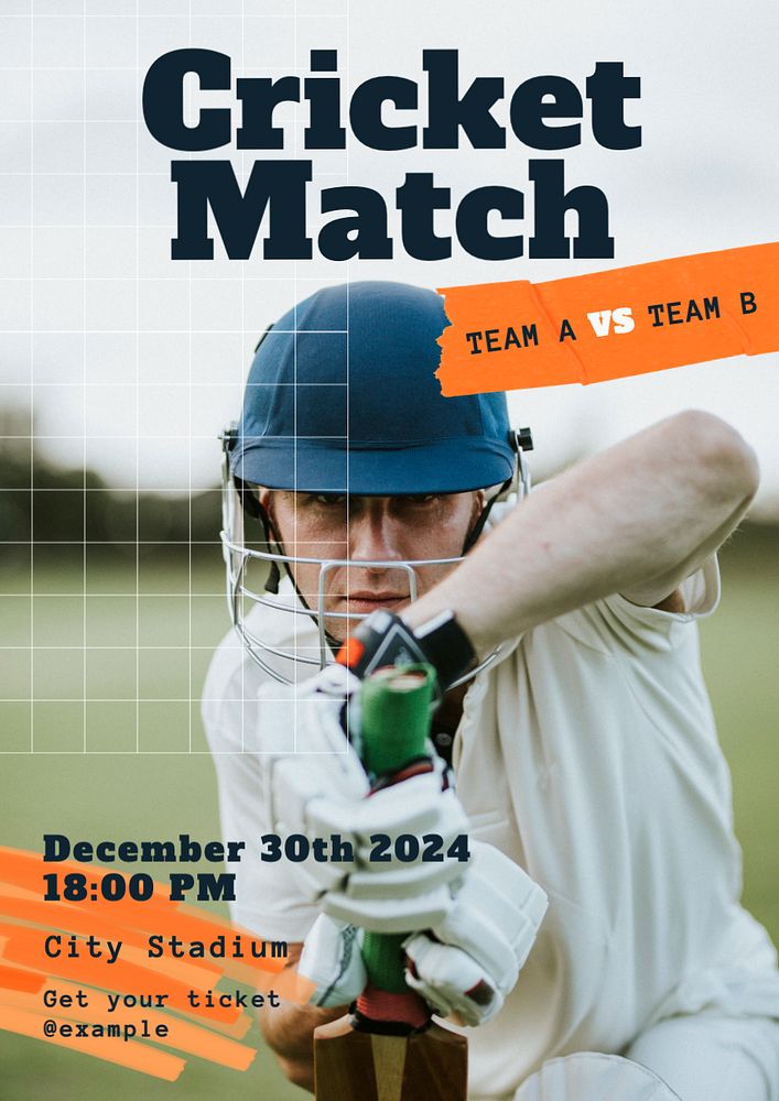 Cricket match poster template, editable text and design