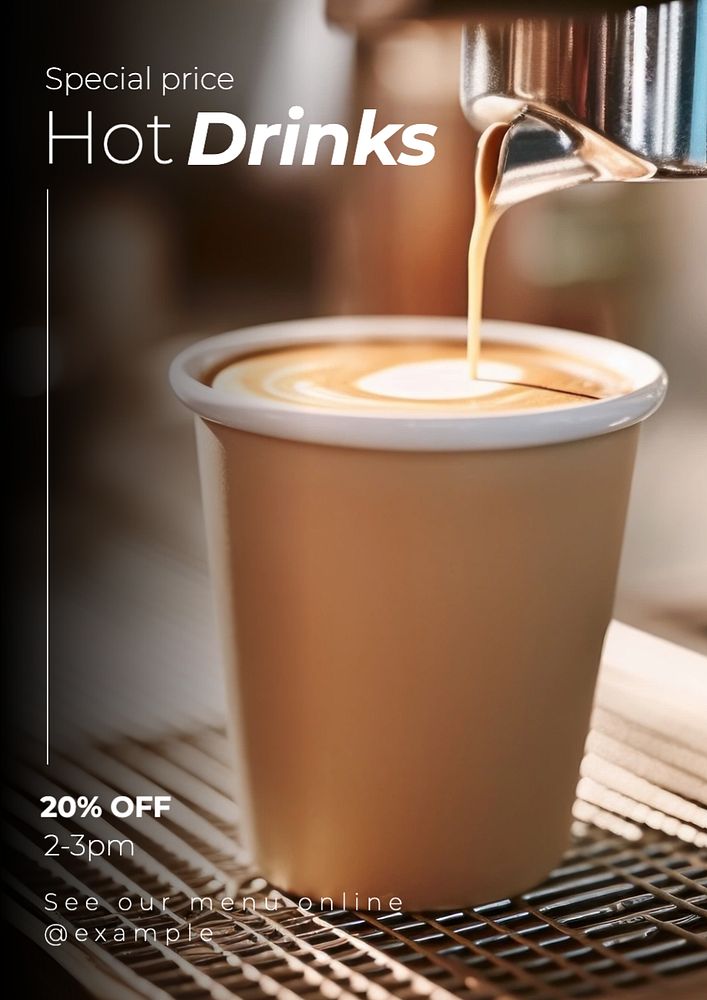 Hot drinks sale poster template, editable text and design